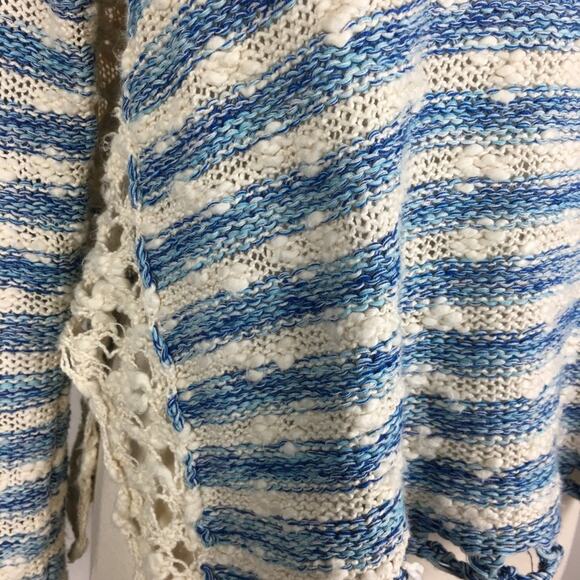 Free People Blue Off White Stripe Split Side Cotton  Sweater size XS - Picture 3 of 7